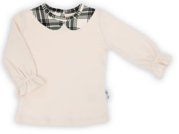 Памучна блуза с дълъг ръкав за момиче, бежова, с яка MIX 68-122