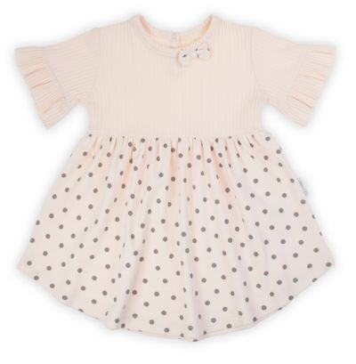 Памучна рокля за момиче, къс ръкав, светла сьомга, SARA 68-92