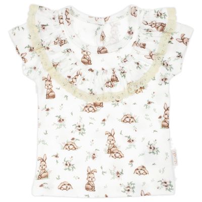 Памучна блуза за момиче, къс ръкав, крем, BUNIA, 74-86