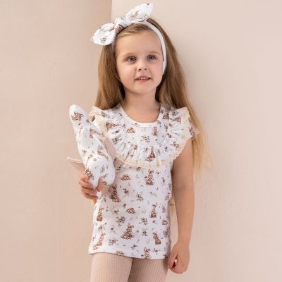 Памучна блуза за момиче, къс ръкав, крем, BUNIA, 74-86