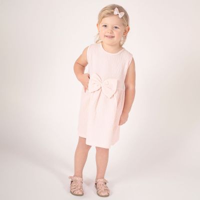 Рокля, памучна, момичешка, пудрово розова, МУСЕЛИН, 80-122